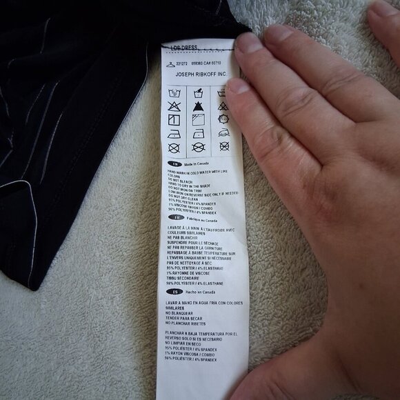 Joseph Ribkoff Women's Size 8 Black/Vanilla Stripe V Neck Tie Waist Midi Dress - Picture 9 of 14